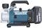 A blue Makita vacuum pump with an 18V lithium-ion battery and black handle. It has a silver motor block at the front.