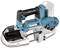 Makita cordless band saw in blue and white with an ergonomic handle, suitable for cutting metal or wood.