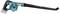 A cordless leaf blower in blue and black with a long black blowing tube, suitable for clearing leaves in the garden.