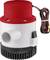 Red and white water pump with a black base and attached power cable.
