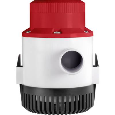 An electric water pump with a red casing and black grille at the bottom, suitable for use in boats or aquariums.
