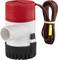 Small red and white water pump with cable, suitable for use in boats or aquariums.