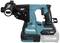 Makita cordless hammer drill, XGT model, with SDS-Plus chuck and pistol grip design, standing upright, blue and black colour scheme.