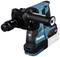 Blue and black cordless drill hammer with Makita logo. Suitable for drilling work. Includes handle and chuck.