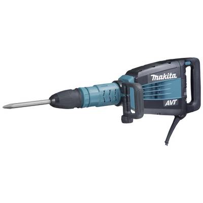 Electric hammer in blue and black with chisel, suitable for heavy demolition work. 'Makita AVT' marking on the side.