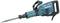 A blue electric drill hammer by Makita with a long metal drill bit. Ergonomic handle and additional hand support.