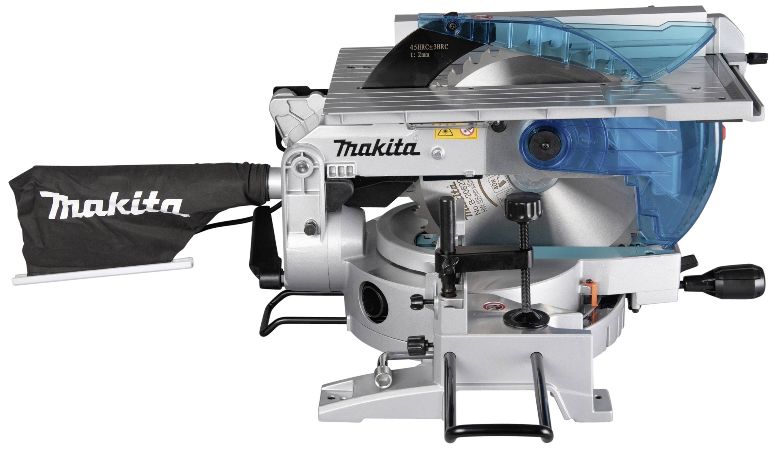 Image of a Makita circular saw with laser and dust bag, suitable for precise wood cutting in craft and professional applications.