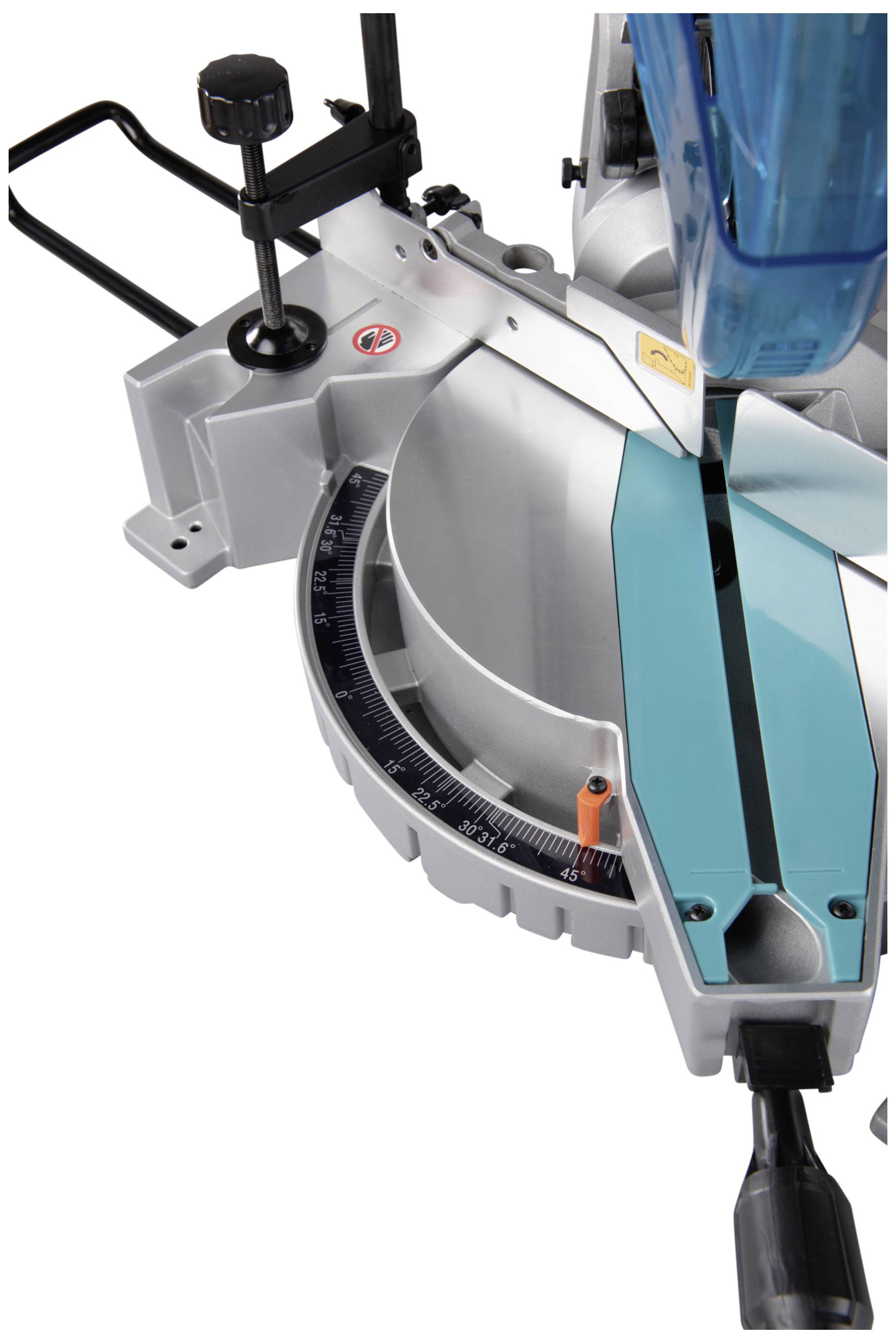 A circular saw with an adjustable angle gauge that indicates the cutting angle. Suitable for precise woodcutting.