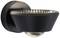 Black and grey wall light with a round housing and a glass hemisphere on the underside. Modern design for interior or exterior use.