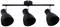 Black ceiling light with three adjustable lampshades, mounted on a horizontal beam.