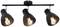 Three black ceiling spotlights with warm, bright light, mounted on a metal bracket, evenly illuminate the room.