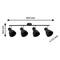 'Black ceiling light with four adjustable spotlights, width 825 mm, height 164 mm, diameter 112 mm.'
