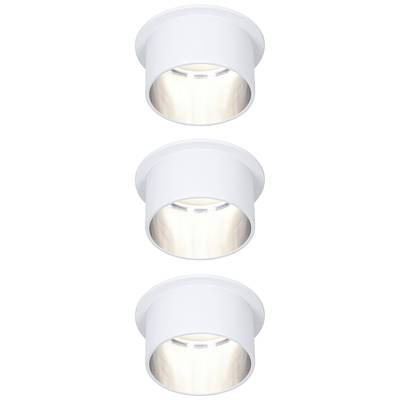Three white recessed lights in a vertical arrangement. Each light is cylindrical with a metallic inner reflector.