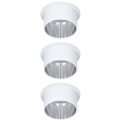 Three white, cylindrical recessed lights in a vertical arrangement.
