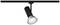 Black ceiling spotlight with silver trim, adjustably mounted, ideal for targeted lighting in contemporary living spaces.