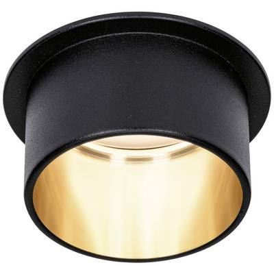 Black, cylindrical ceiling light with a gold-coloured inner reflector, casts warm light downwards and seamlessly integrates into modern spaces.