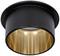 Black, cylindrical ceiling light with a golden interior reflector.