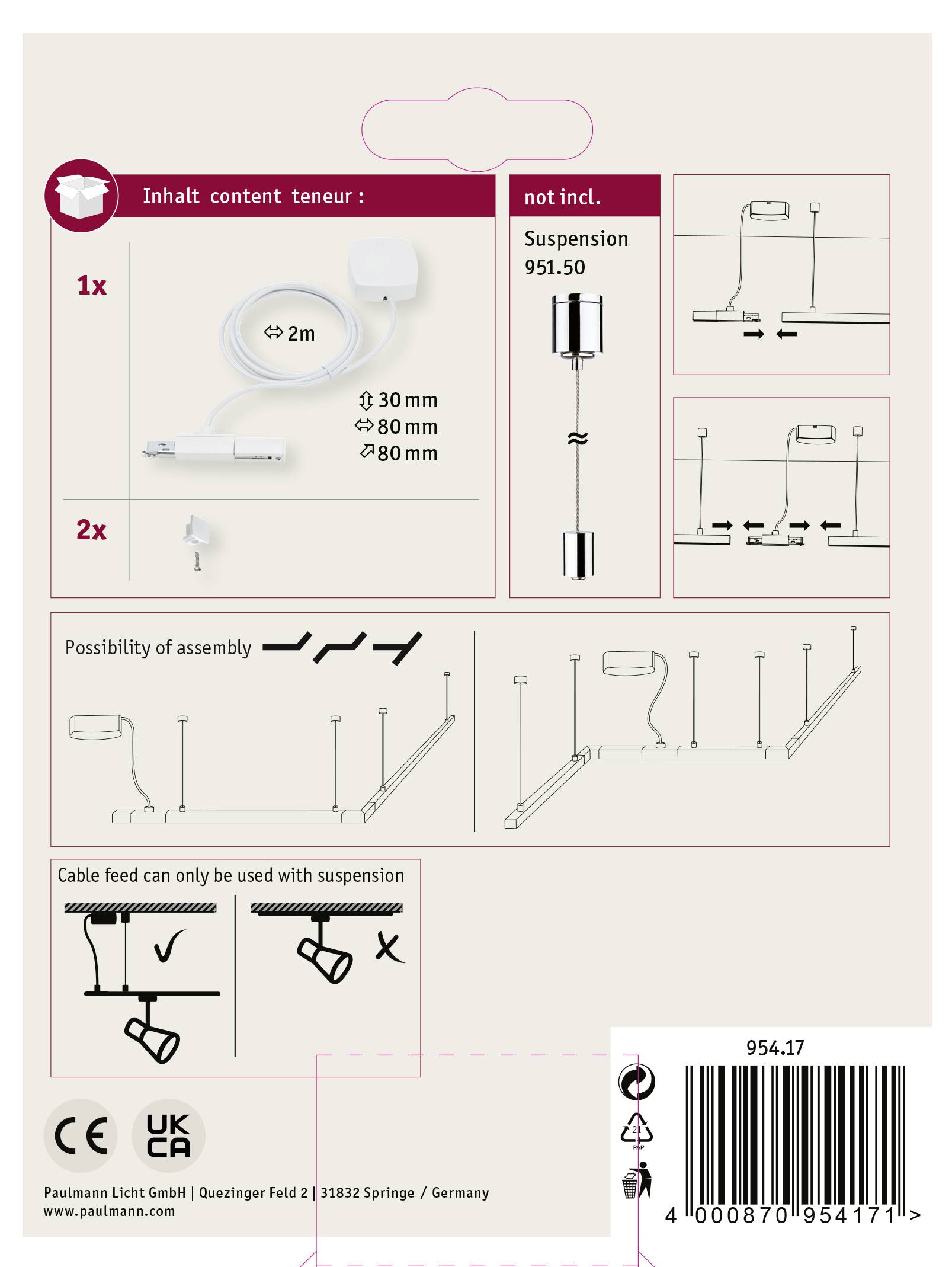 Contains instructions for installing lighting accessories, including cables, mounting, dimensions, and necessary parts.