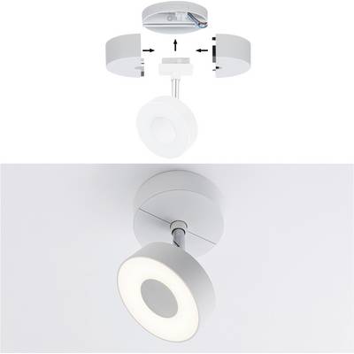 'Illustration of a ceiling light with assembly instructions shown through symbolic arrows. Displays parts and their assembly.'