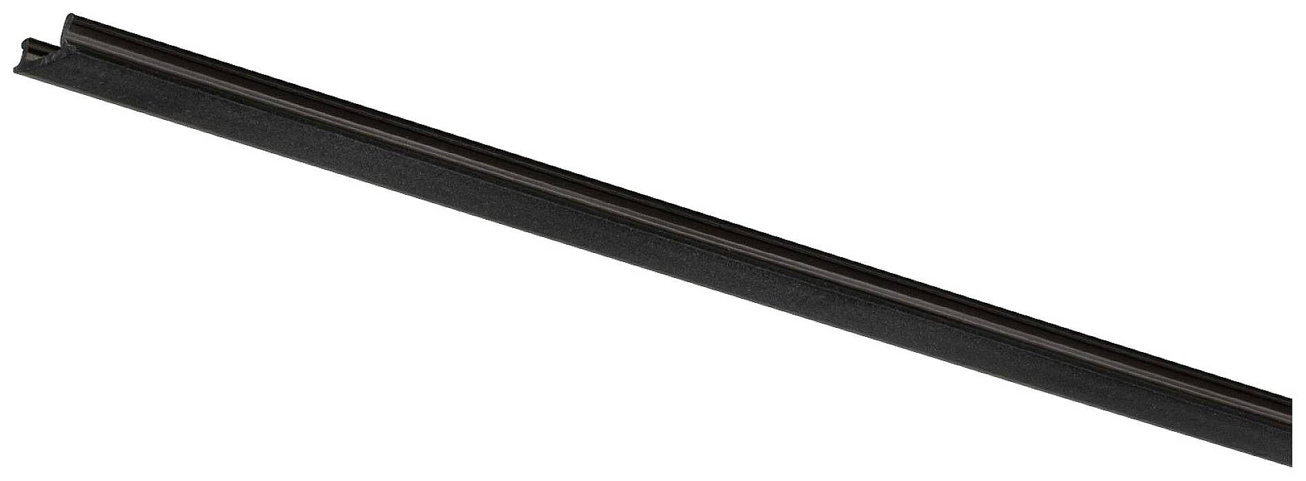 A black sealing profile, long and narrow, with a slim opening along its length. Designed for precise sealing.
