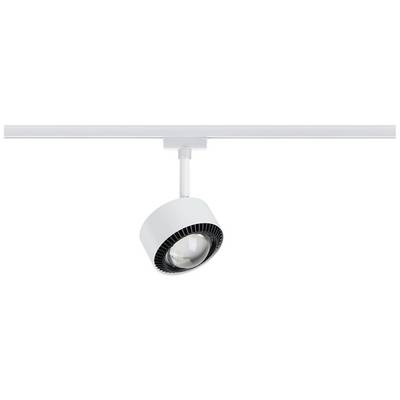 A white LED spotlight is mounted on a track and pointing downwards, suitable for targeted indoor lighting.