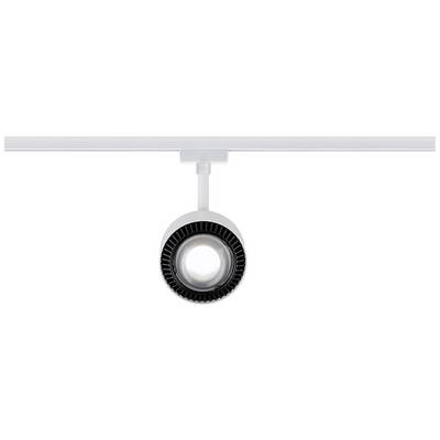Single round LED spotlight mounted on a track, with a focus on modern, minimalist design.