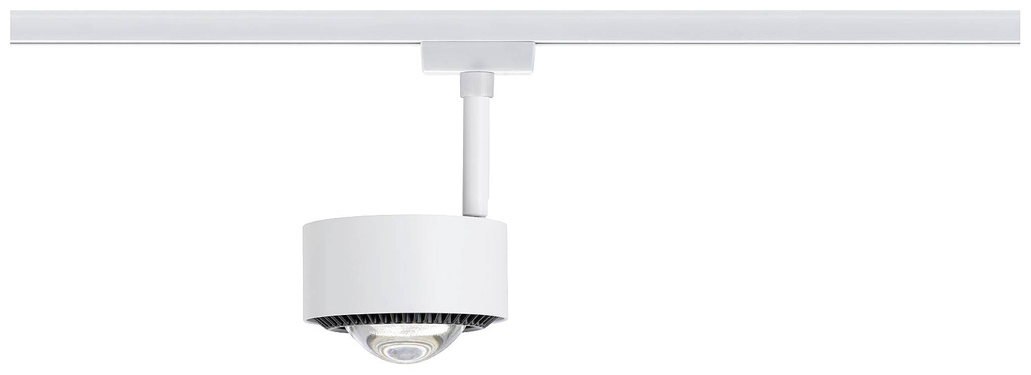 A white ceiling-mounted security camera attached to a rail, suitable for indoor surveillance.