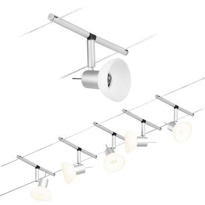 A silver, modern track lighting system with multiple adjustable lights, suitable for a flexible interior lighting solution.