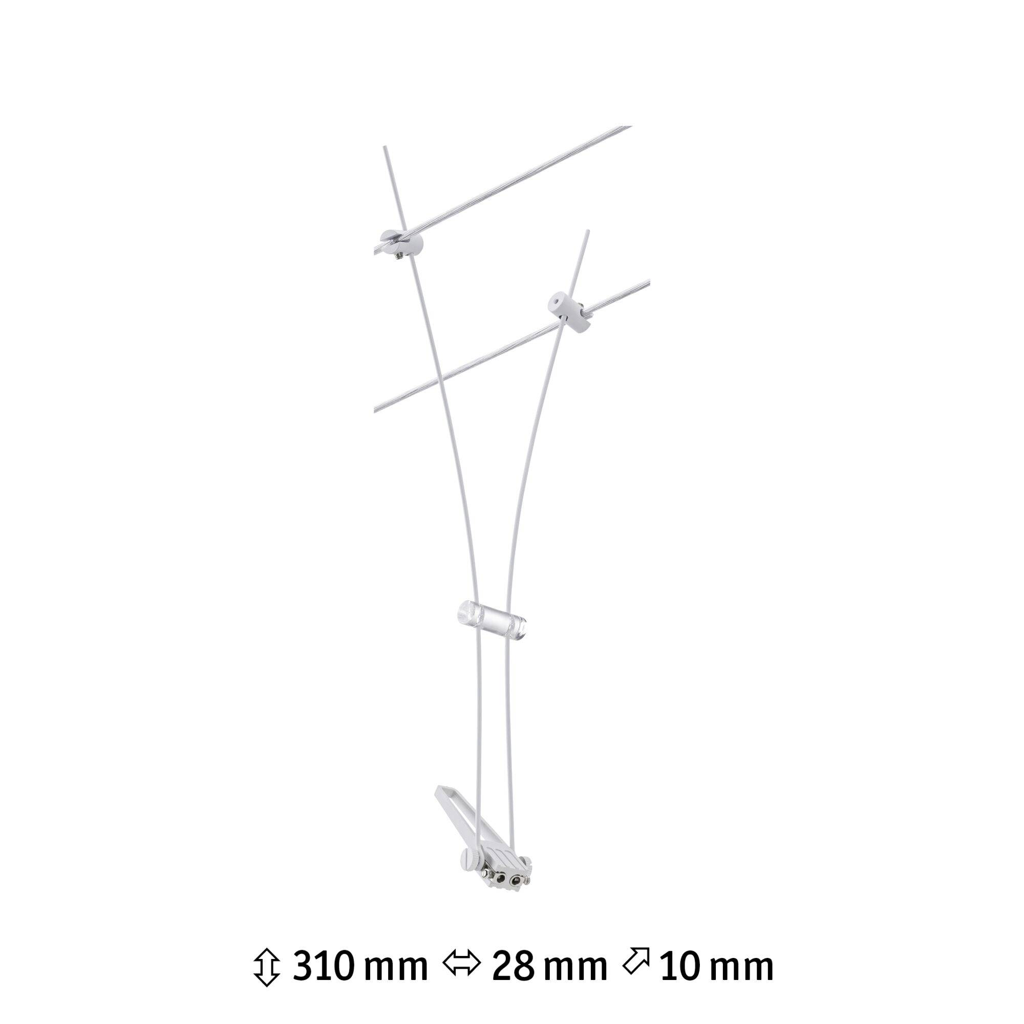 Metallic connecting piece or clamp, vertically positioned, with multiple fixing points, which connects wires or thin rods.