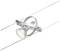 Pendant light on a cable system with a round, metallic housing and illuminating spotlight, suitable for contemporary interior lighting.