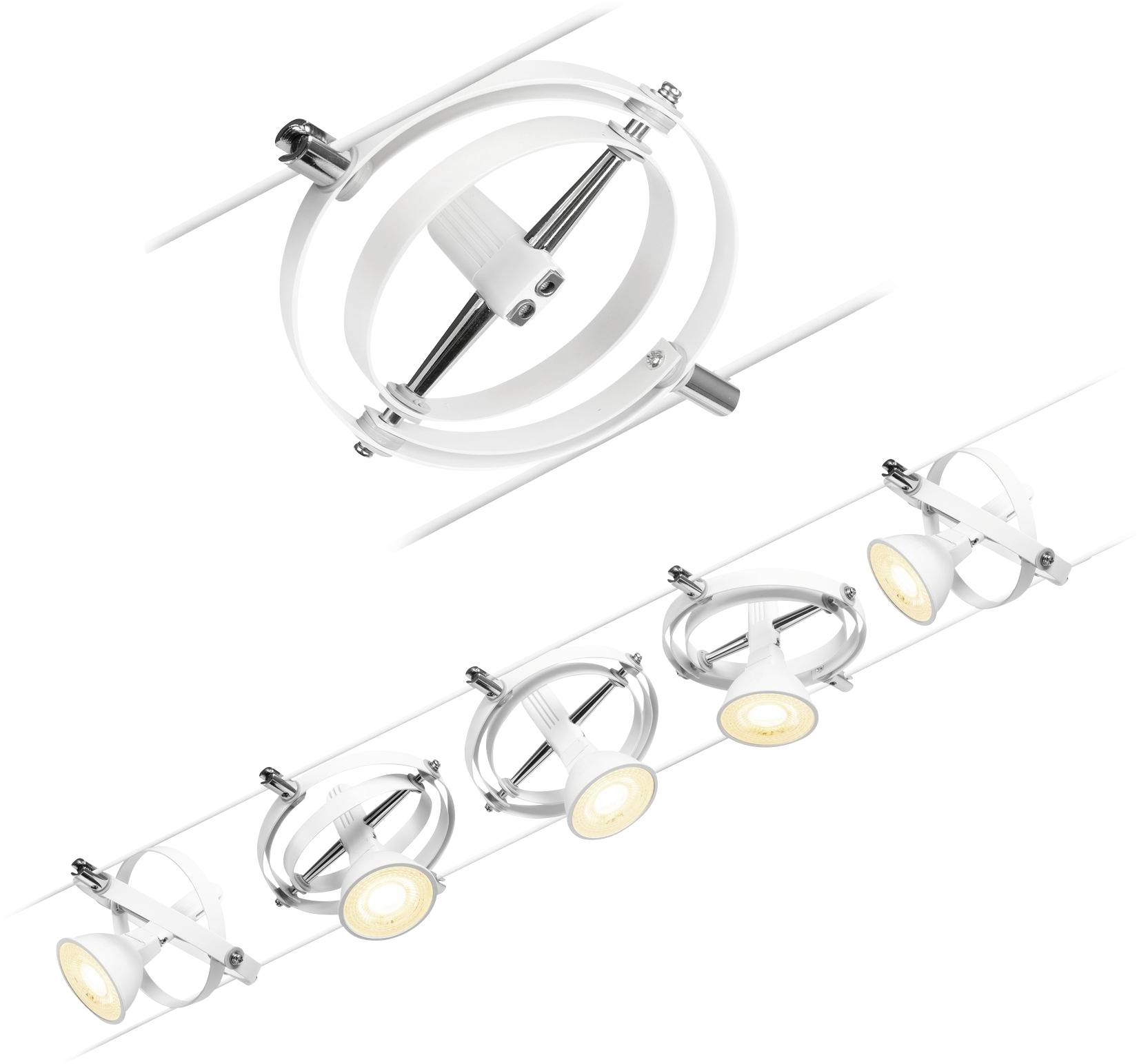 Ceiling spotlight with four adjustable light heads in a modern design, suitable for targeted and flexible lighting.