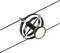 A black suspended light with a round casing and visible light source, mounted on two parallel cables.