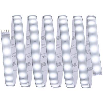 A LED light strip is arranged in a zigzag pattern. It emits a cool, white light.