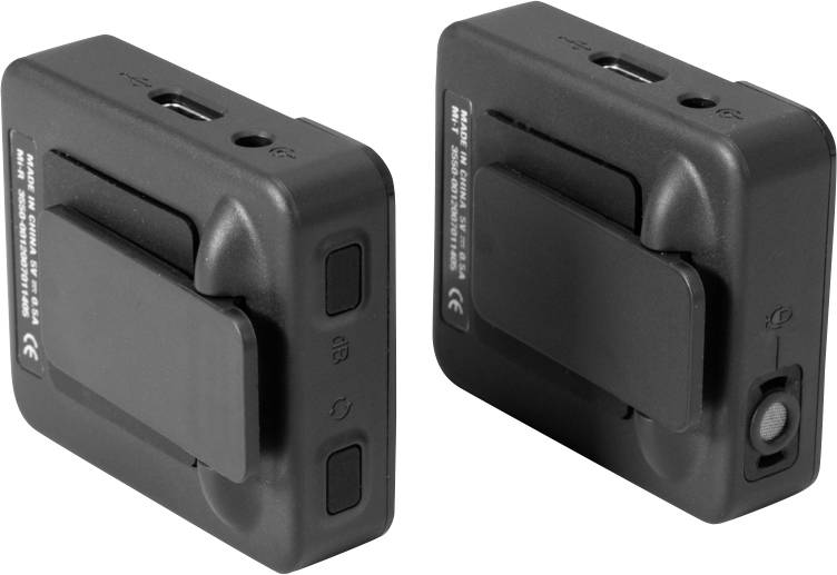 Two black, rectangular devices with buttons and connection points. They appear to be portable, possibly cameras or similar electronic equipment.