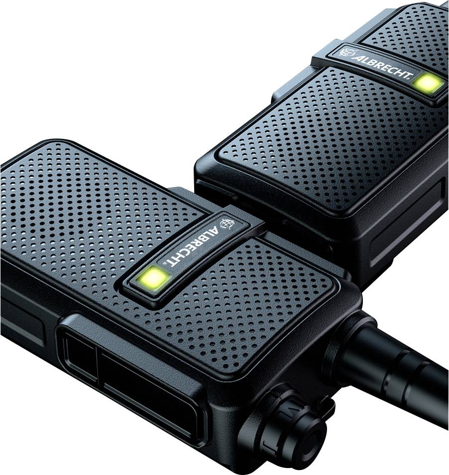 Two black, rectangular radios with yellow light and 'Albrecht' brand logo, demonstrating a compact and technical design.