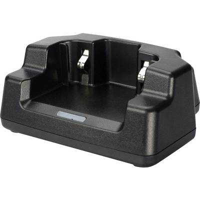 Black, rectangular charger with plug socket, suitable for charging electronic devices.