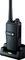 A black two-way radio with an antenna sits in a charging station. A green light on the device is illuminated. Brand: Albrecht.