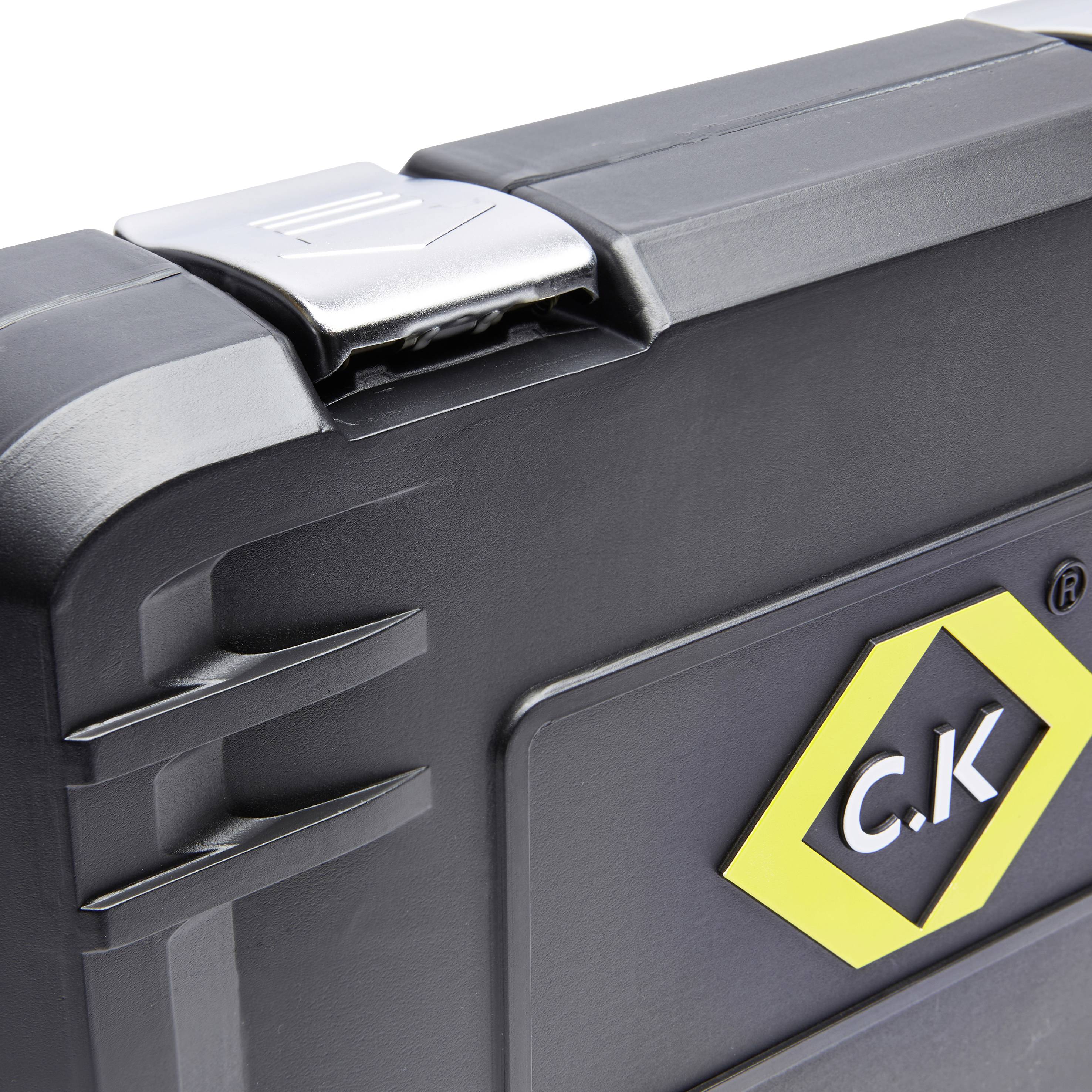 Black tool case with yellow 'C.K' logo on the front.