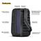 Rucksack with integrated solar panel, 7-watt power output, 22.4% efficiency, water-resistant. Manufactured from 50% recycled PET bottles.