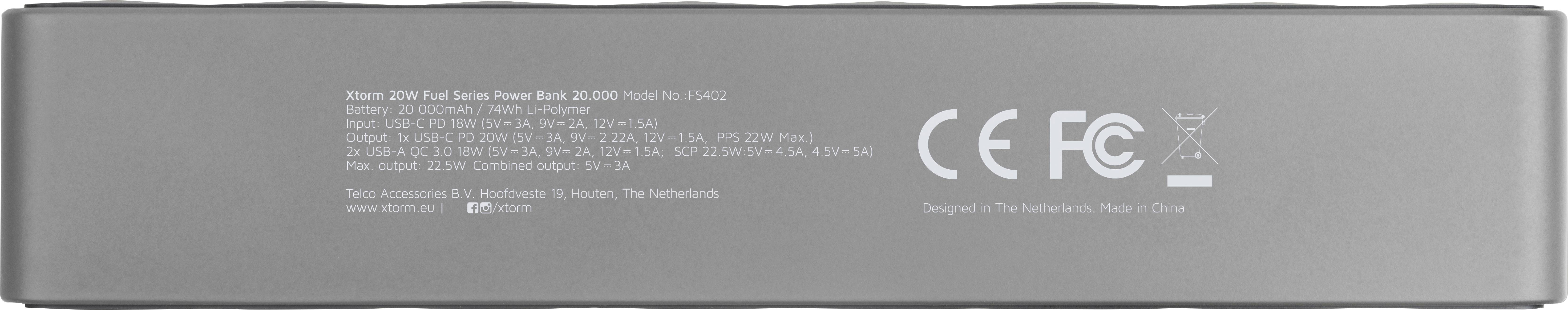 Xtorm by A-Solar FS402 Power bank 20000 mAh Quick Charge 3.0 LiPo USB type A, USB C® Grey Status display-7