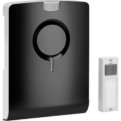 A wireless doorbell set with a black receiver and a beige transmitter, suitable for easy installation in the entrance area.
