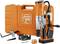 Portable magnetic core drilling machine with case and accessories by Fein in orange. Ideal for precise drilling in metal.