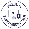 'Inclusive Label Designer' is written in a circular arrangement around a symbol representing a computer and smartphone, depicting digital desktop and mobile design.