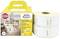 Two rolls of white, durable labels are positioned next to an Avery Zweckform packaging for thermal printers.