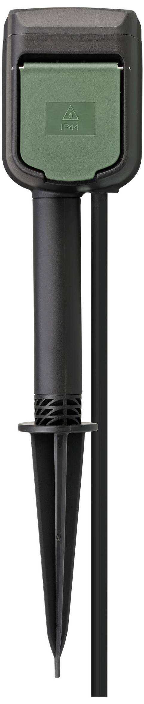 A black, rod-shaped moisture sensor with a green square on the top surface and cable, suitable for soil measurements.