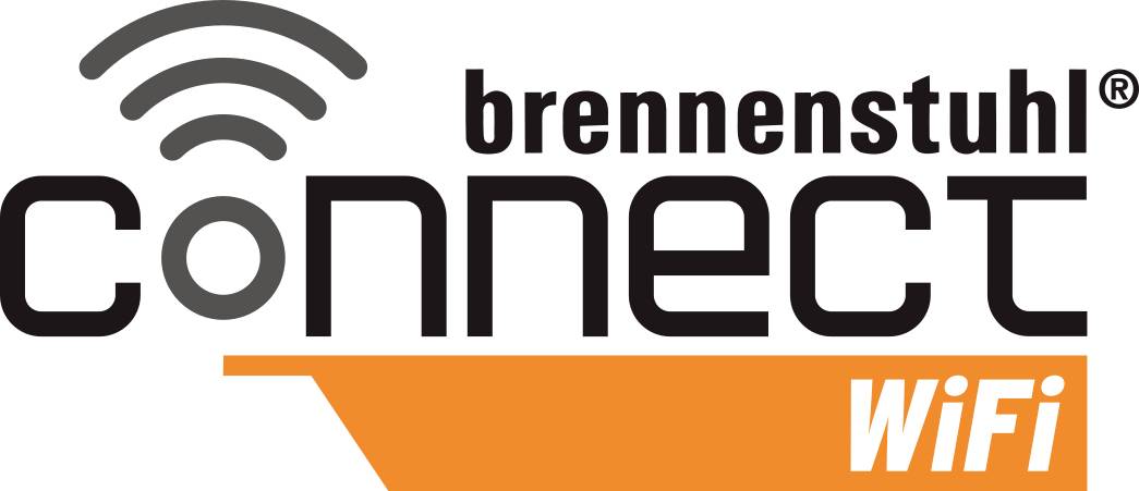 'Brennenstuhl Connect WiFi' logo with a stylised Wi-Fi symbol above and an orange rectangle containing the text 'WiFi'.
