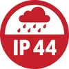 A red symbol with a cloud and raindrops above it. Underneath is written 'IP 44', which indicates protection against water splashes.