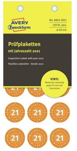 Avery-Zweckform 6943-2021 Test label 2021 Orange Self-adhesive film (Ø) 20 mm 20 mm 1 Set-2