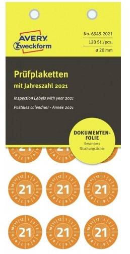 Avery-Zweckform 6945-2021 Test label 2021 Orange Self-adhesive film (permanent) (Ø) 20 mm 20 mm 1 Set-2