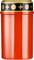 Red plastic memorial candle with a black border and golden symbols.